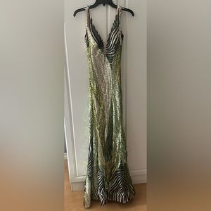 Jovani Green Embellished Plunging Neckline Prom Dress